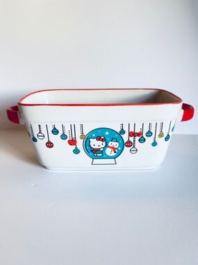 Hello Kitty Loaf Baking Pan Christmas Ceramic 9"x5" Sanrio Let it Snow Ornaments